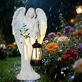 Lotvic Solar Engel Gartenstatuen, Schutzengel-Figur mit LED Solar Laterne, Fairy Engel Gartendeko...
