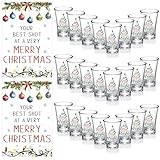 Roshtia 24 Stück Weihnachtsgeschenke, 12 Acryl-Schnapsgläser mit 12 Weihnachtskarten, Urlaub,...