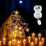 Afaiup Batterie-Stern-Lichterkette, 2 m, Mikro, 20 LEDs, batteriebetrieben, IP65-Timer, Silberdraht,...