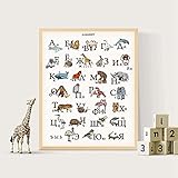 OTURRI Wand Bilder Russische Sprache Alphabet mit Tieren Posterdruck Kinderzimmer Leinwand Bild...