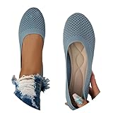 Damen Ballerinas Slip On Schuhe rutschfest Flach Stricken Sneaker Bequem Sommer Elegant Runde Zehe...