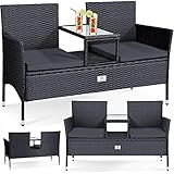 KESSER® Polyrattan Gartenbank 2-Sitzer Bank mit integriertem inkl. Tisch & Kissen - 133 × 63 × 84...
