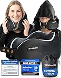 HELDENWERK Comfy Nackenkissen Flugzeug mit Kapuze - Memory Foam Reisekissen Flugzeug (samtweich &...