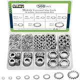 Vifmy Sortimentskit für externe Zahnscheiben (500 Stück), M2,5 M3 M4 M5 M6 M8 M10 M12, metrische...