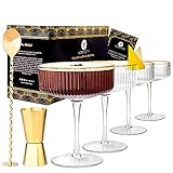 Luxus Geriffelte Martini Gläser Cocktailgläser Set von 4 mit Gold Rändern | Gold Cocktail...