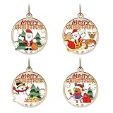 Hängedekorationen für Weihnachtsbaum, Holzschild, Frohe Weihnachten, Weihnachtsmann, Schneemann...