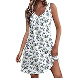 Sommerkleid Damen Kurz, Strandkleider Frauen, Ärmellos A-Linien-Kleid Damen Kleidung Blumenkleid...