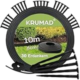KRUMAD Rasenkante Kunststoff 10m x 6cm, Flexible Beeteinfassung, Wetterfest & UV-beständig,...