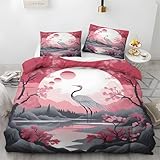 Generisch Bettwäsche 135x200 Tuschemalerei Kranich Wende Motiv 3tlg, Schlafzimmer Deko,...