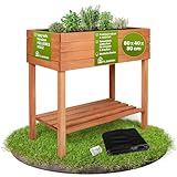 TTL GARDEN Balkon Hochbeet M 80x40x80cm aus Holz - Pflanzkasten & Blumenkasten mit Ablageboden &...