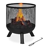 Relaxdays Feuerkorb, Mesh Design, Feuerrost, Schürhaken, Feuer im Garten, Feuertonne, Stahl, HxD:...