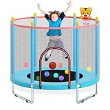 150cm Kindertrampolin für Indoor und Outdoor mit Sicherheitsnetz, Basketballkorb und robuster...