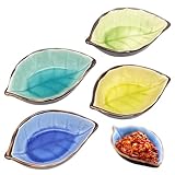 LTHERMELK 4 Stück Mini Dipschalen Blattförmige Keramikschale, Mini Schälchen Saucenschalen,...