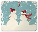 Ambesonne Weihnachtsmauspad, Schneemann und Frau, romantisches Paar in der Liebe, Hände halten,...