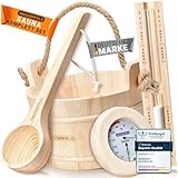 WASSERFELD® Sauna Eimer Set (4 Liter) - Hochwertiger Sauna Eimer mit Kelle, Sanduhr, Thermo- &...