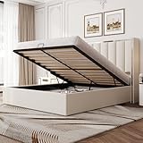 LUXOAK Polsterbett mit Bettkasten, 115 cm hohes Kopfteil, Stauraum, Liftfunktion & Chrom-Design,...