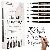 LEBENSKOMPASS Handlettering Stifte Set 6 wasserbasierte Hand Lettering & Kalligraphie Stifte für...