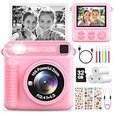 LUVTOY Sofortbildkamera Kinder, 1080P 2,4 Zoll Bildschirm KinderKamera mit 32G Karte & Druckpapier,...