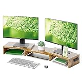 BONTEC Monitorständer Holz, Dual Monitor Stand Riser mit Handyhalter, Verstellbare Länge und...
