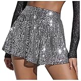Generisch Pailletten Hose Kurz Damen Hotpants Sexy High Waist Shorts Elastische Taille Pailettenhose...
