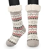 Hausschuhe Damen Winter, Anti Rutsch Socke, Nicht Gleiten Strick Fleece Gefütterte, Dicke...