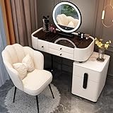 LED Spiegel Schminktisch mit 5 Schubladen, Stein/Glasplatte, Schminktisch & Hocker Set, Schlafzimmer...