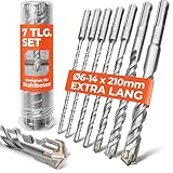 BAUBECK SDS Plus Bohrer Set für Beton [7tlg - Ø6-14 & 210mm lang] 4 Schneiden - Langlebige...