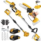2-in-1 Akku Hochentaster 6 Zoll mit Teleskopstange, Ast Kettensäge Profi-Astsäge mit 2 Akku,...