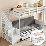 Oslghy Etagenbett Kinderbett 90x200 cm, Hochbett Bett mit Treppenschrank und 2 Schubladen,...