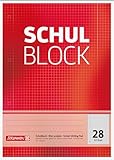 Brunnen 1052528 Schulblock / Notizblock (A4, 50 Blatt, kariert, mit Randlinien, Lineatur 28,...