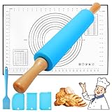 UCAMP Nudelholz mit Backmatte - 43,2 cm Silikon Teigroller Mit Holzgriff,Antihaft Teigrolle...