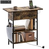 HOMCOM Beistelltisch Nachttisch mit Steckdosenleiste, 2 Ebenen, Couchtisch mit USB-Anschlüssen,...