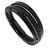 Yolev Geflochtenes Lederarmband Herren aus Edelstahl für Männer Armband aus Leder und Magnetischem...