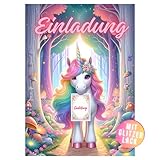 HIDEBLOOM I GLITZER Einhorn Einladungskarten Kindergeburtstag Mädchen I 12 Stück I DIN A6 I...