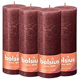Bolsius Rustik Stumpenkerzen - Bordeauxrot - 4 Stück - 19 x 7 cm - Länge Brenndauer 85 Stunden -...