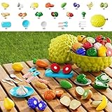 AOOOWER Kinder Rollenspiel Küchen Schneidset Mit Aufbewahrungseimer Obst Lebensmittel Für Kinder...