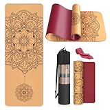Haninj® Yogamatte-Kork, Rutschfest, Einzigartiges Design, Extradick Natürlicher Kork, TPE...