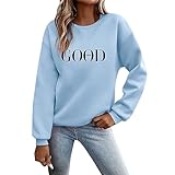 Langarmshirt Hellblaue Bluse Hemdbluse,Pullover Damen Sweatshirt Briefe Drucken Langarm Rundhals...