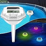 DeeprBlu Digitales Poolthermometer Schwimmend, Pool Thermometer Solar mit Farbwechsel Licht & Seil,...