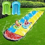 DAJASD Wasserrutsche Garten für Kinder, 6.1*1.4M Aufblasbare Wasserrutsche mit 2 Bodyboards,...