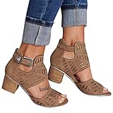 LLDG Damen Sandalen Dicke High Heels Sommer Offene Schuhe Wedge Peep Toe Schnalle Sandaletten Große...