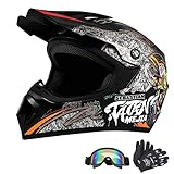 HaTur Motorradhelm Motocross-Helm Dirt Bike Helme Off-Road-Helm mit Handschuhen Schutzbrille für...