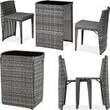 tectake® Poly Rattan Bistroset, platzsparend zusammenschiebbar, Gartenmöbel Set mit 2 Stühlen &...