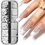 1Schachtel/12Raster Nail Art Strasssteine,Weiße Perlen Für Nägel Halbrunde Perlenkugeln Nail...