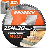 BAUBECK Sägeblatt 254x30 2.2mm Feinschnitt in Holz & Alu, 80 Zähne für Kapp- & Tischkreissägen,...