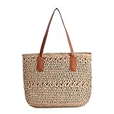 GSenhui Stroh Handtasche Damen, Sommer Strandtasche Stroh Groß mit Reißverschluss, Korbtaschen...