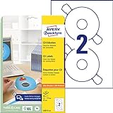 AVERY Zweckform L6015-25 selbstklebende CD-Etiketten inkl. Zentrierhilfe (50 blickdichte...