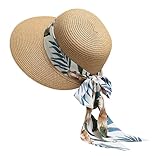 Damen Strohhut – Sommer Sonnenhut mit breiter Krempe für Sonnenschutz, falbarer Leichter...