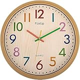 Foxtop Kinder Wanduhr Ohne Tickgeräusche Modern Lautlos Kinderuhr Bunt Uhr für Jungen Mädchen...