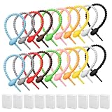 WEFHEF 40 Stücke Silikon Krawatten mit 10 Plastikbox, Bunt Silikon Kabelbinder Wiederverwendbar...